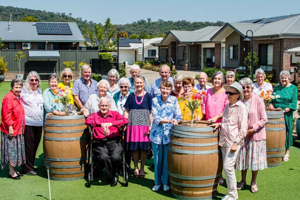 Seniors enjoying spring high tea at Oak Tree