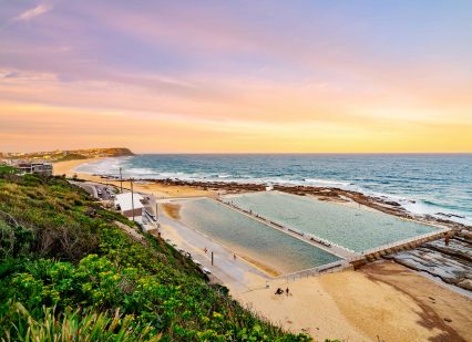 Sunset,At,Merewether,Beach,Overlooking,The,Merewether,Ocean,Baths,In